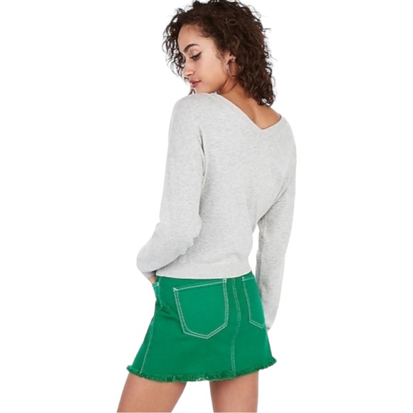 Express Varsity Striped Slouchy V Neck Button Down Rainbow Gray Knit Cardigan - Picture 2 of 11